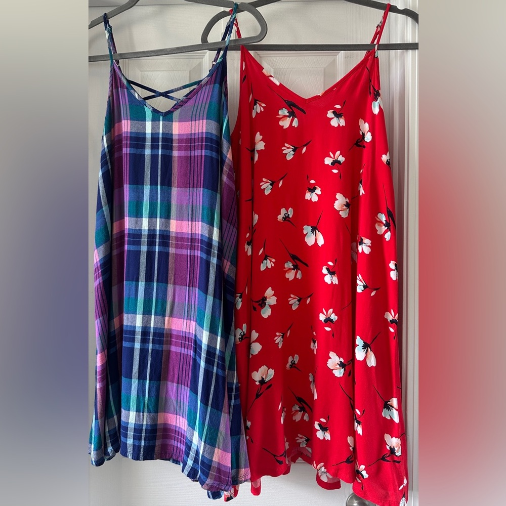 SO Red Floral and Teal/Purple Plaid Dresses Size Medium